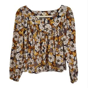 A.N.A Boho Floral Cotton Prairie Top Medium Earthy Peasant Cottage